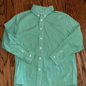 J.Bailey boys kelly green gingham button down long sleeved shirt size 12 NWOT